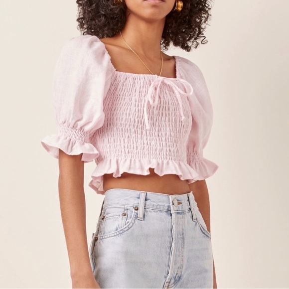 Faithfull the Brand Tops - Faithfull The Brand‎ Lenora Top in Plain Ice Pink Size Small Size 4 Puff Sleeve